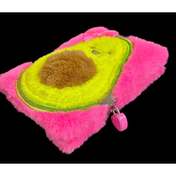 Claires New Plush Lined Journal Diary Locking Pink Avocado 8 x 6 Inch - Picture 2 of 6